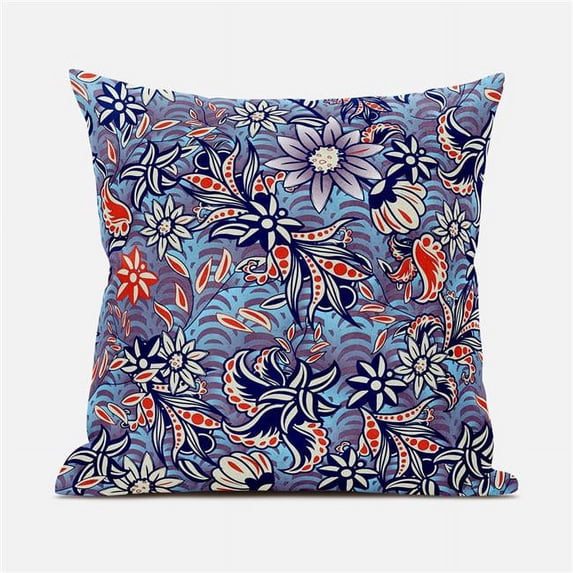 Flying Floral Paisley Indoor/Outdoor Pillow in Purple Red Blue 26x26