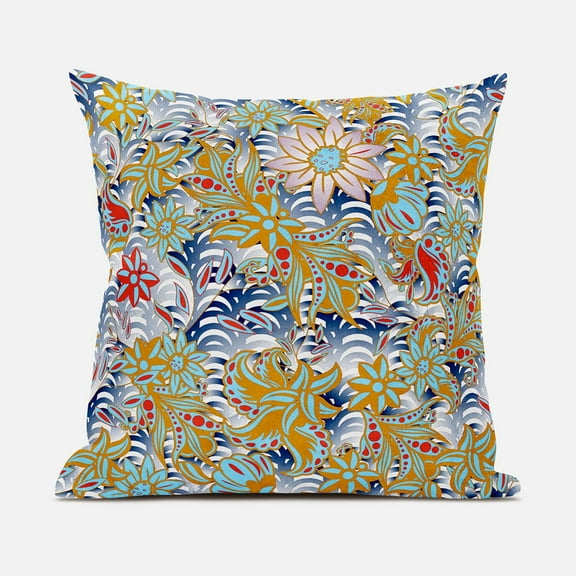 Amrita Sen Flying Floral Paisley Throw Pillow in Blue Yellow 18x18