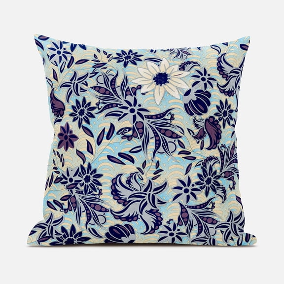 Amrita Sen Flying Floral Paisley Throw Pillow in Indigo Purple Gray 18x18