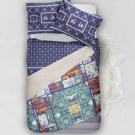 Amrita Sen Fractal Flower Sherpa Blanket 30x40 Indoor Outdoor Grey Blue Red