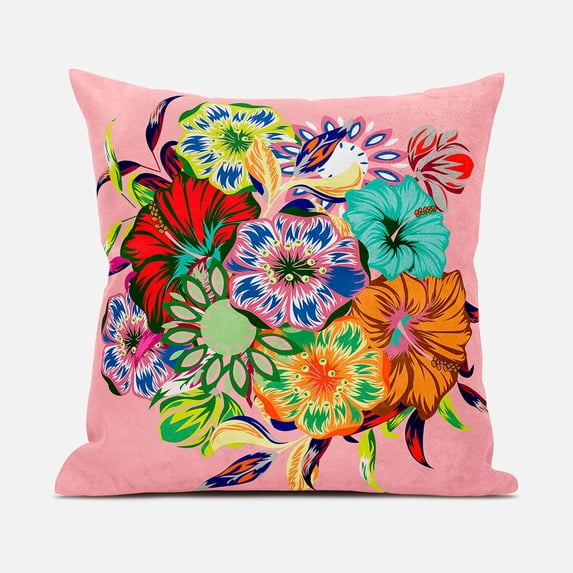 Amrita Sen Friendship Bouquet Throw Pillow with Removable Cover in Pink Mint Orange Red 16x16