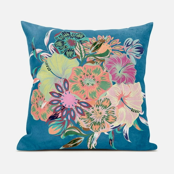 Amrita Sen Friendship Bouquet Throw Pillow in Blue Pink Peach 18x18