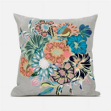 Amrita Sen Friendship Bouquet Throw Pillow with Removable Cover in Gray Blue Peach 18x18