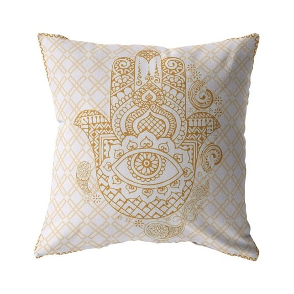 Amrita Sen Hamsa Hand 18" Suede Double Sided Zippered Pillow in Gold