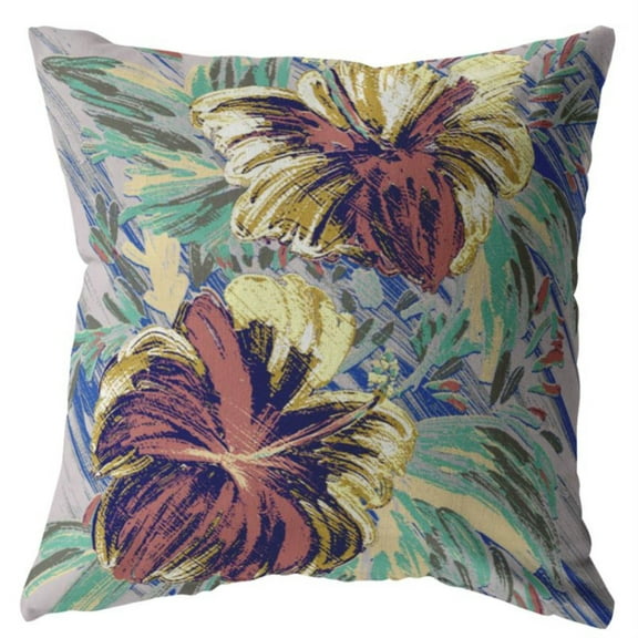 Amrita Sen Hawaiian Flowers 18" Suede Zippered Pillow in Orange/Yellow