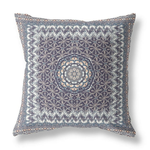 Amrita Sen Holy Tie Die Flower Indoor/Outdoor Pillow in Indigo Peach 16x16