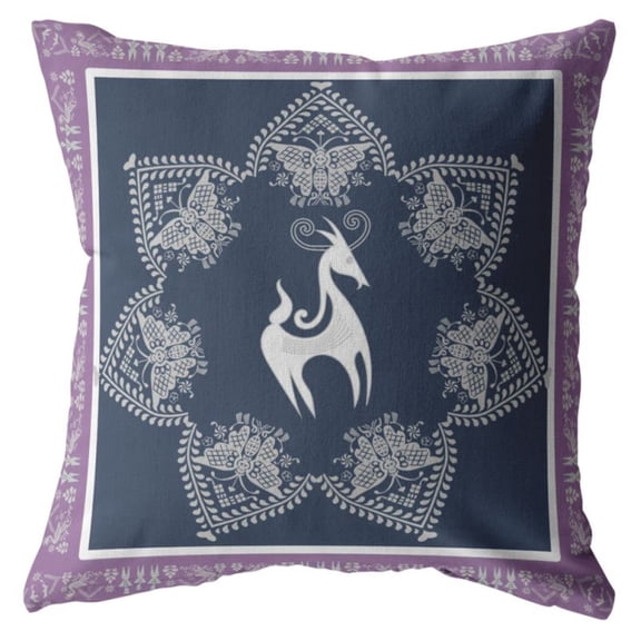 Amrita Sen Suede Zippered Pillow With Blue on White Finish CAIPL52FSDS18X18