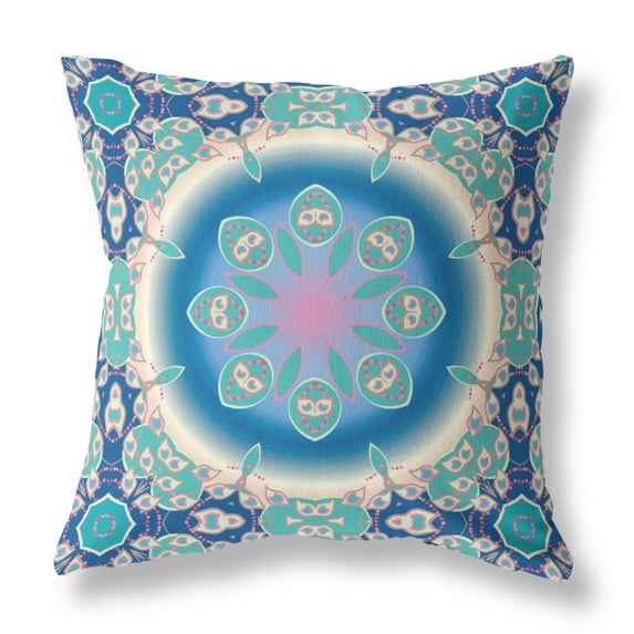 Amrita Sen Suede Zippered Pillow With Blue And Turquoise CAPL220FSDS-ZP-18x18