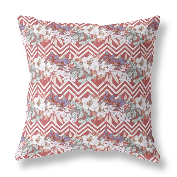 Lily Garden Stripes Indoor/Outdoor Fabric Pillow in Red White 18x18