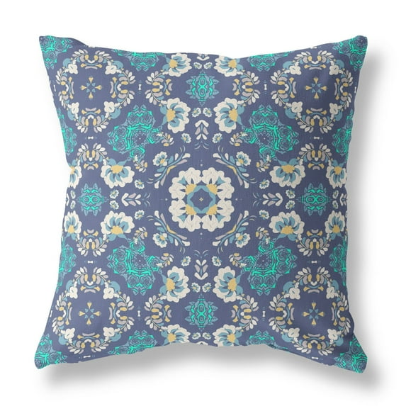 Amrita Sen Love And Liberty Pillow In Blue White Finish CAPL283BrCDS-BL-20x20