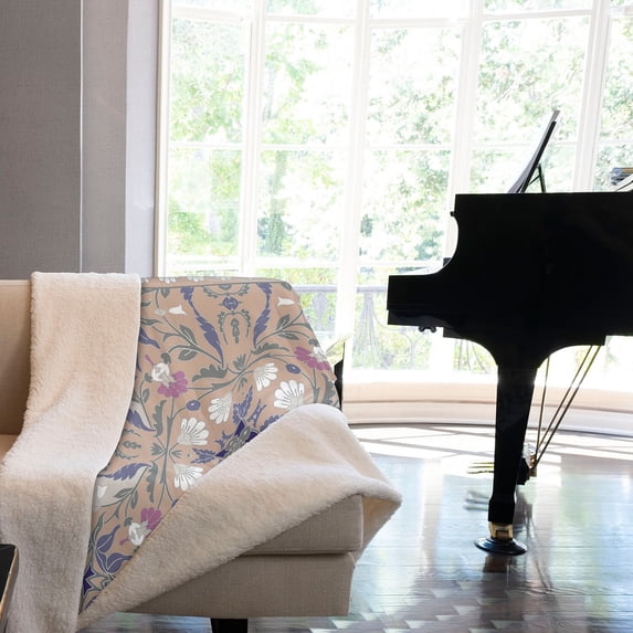 Amrita Sen Mughal Elephant Sherpa Blanket 50x60 Indoor Outdoor Beige Grey