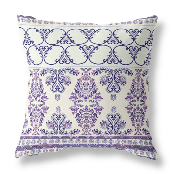 Amrita Sen Nandini Flowers Pillow In White Purple Finish CAPL258BrCDS-BL-28x28