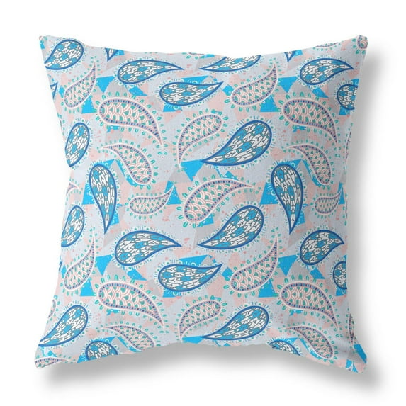 Amrita Sen Paisley on Abstract Indoor/Outdoor Pillow in Dark Blue 16x16