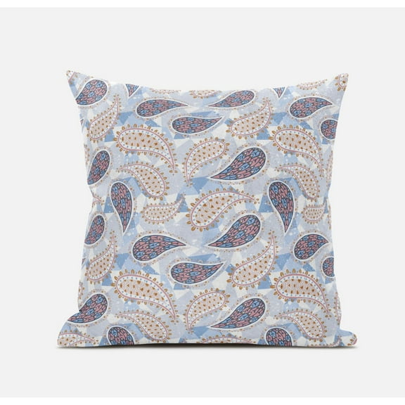 Paisley on Abstract Suede Zippered Pillow W Insert in Pink Light Blue 20 x 20