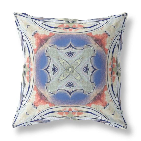 Pastel Floral Squares Indoor/Outdoor Fabric Pillow -Cream Peach Evening Blue 16"