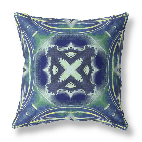 Pastel Floral Squares Indoor/Outdoor Fabric Pillow with Zip - Blue Green 18"