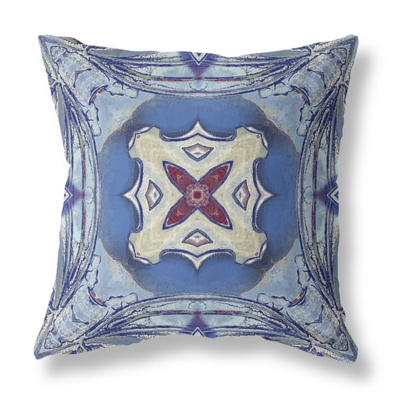 Pastel Floral Squares Suede Pillow Sky Blue Evening Blue 16"