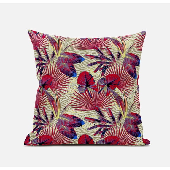 Amrita Sen Plant Illusion Suede Zippered Pillow with Insert in Aqua Red 18 x 18