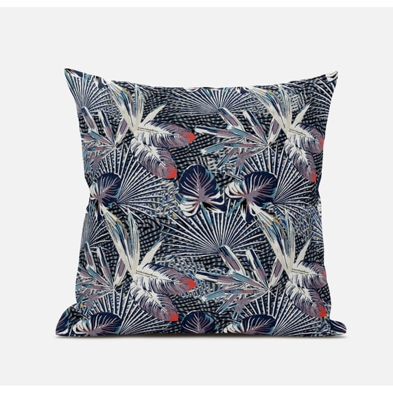 Amrita Sen Plant Illusion Suede Zippered Pillow with Insert in Dark Blue 16 x 16