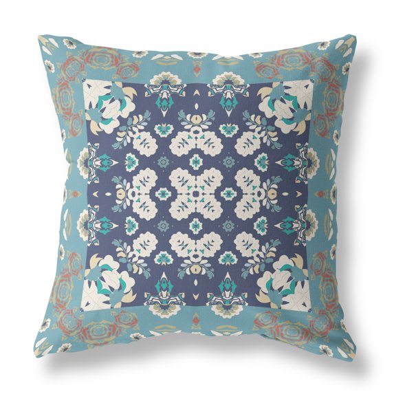 Amrita Sen Rose Box Suede Gray And Blue Zippered Pillow CAPL262FSDS-ZP-18x18