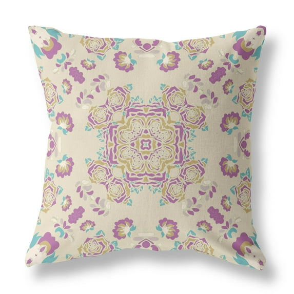 26" Rose Wreath Broadcloth Blown and Closed Pillow in Multi-Color Fabric