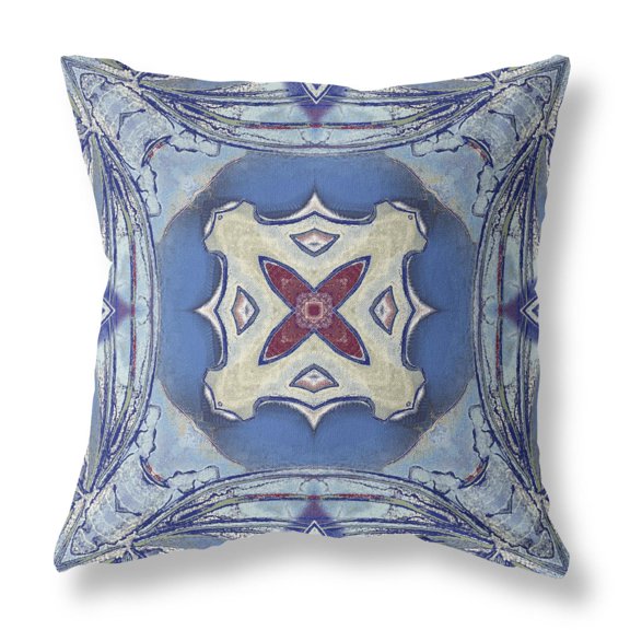 Pastel Floral Squares Suede Pillow Sky Blue Evening Blue 18"