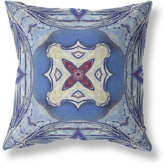 Pastel Floral Squares Indoor/Outdoor Fabric Pillow -Sky Blue Evening Blue  20x20
