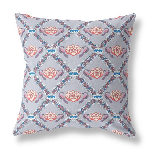 Amrita Sen Suede Gray Red Blue Zippered Pillow With Insert CAPL474FSDS-ZP-18x18