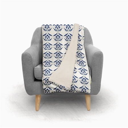 Amrita Sen Sufi Mirror Wool Sherpa Blanket 60x80 Indoor Outdoor Off White Blue