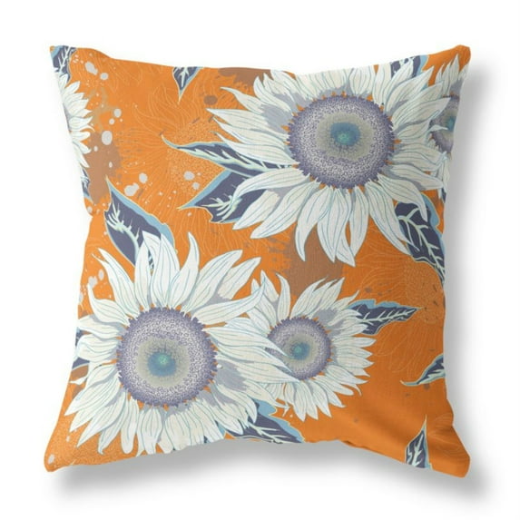 Sunflower Indoor/Outdoor Fabric Pillow with Zip in Orange White 20x20