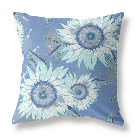 Amrita Sen Sunflower Broadcloth Pillow In Blue White CAPL319BrCDS-BL-18x18