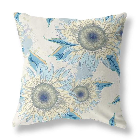 18" Sunflower Broadcloth Blown and Closed Pillow in Beige Yellow Fabric