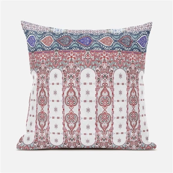 Taj Garden Columns Duo Indoor/Outdoor Pillow in Off-White Red Blue 16x16