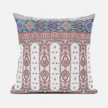 Amrita Sen Taj Garden Columns Duo Indoor/Outdoor Pillow with Removable Cover in Off-White Red Blue16x16