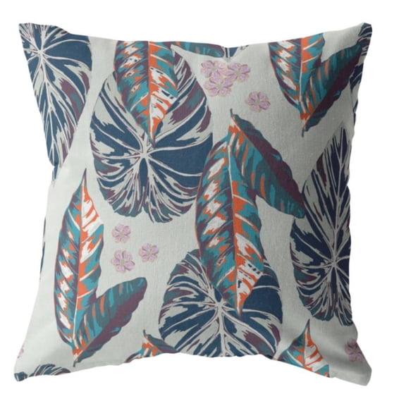 Amrita Sen Tropics 16" Suede Double Sided Zippered Pillow in Dark Blue/Orange