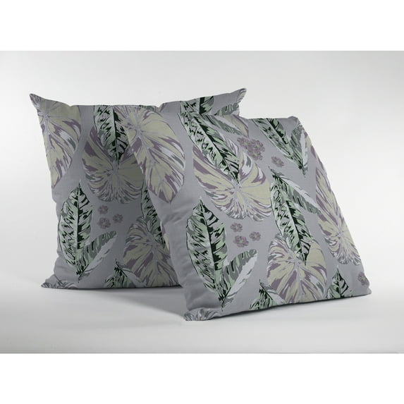 Tropics Indoor/Outdoor Fabric Pillow with Removable Cover in Purple on Gray26x26