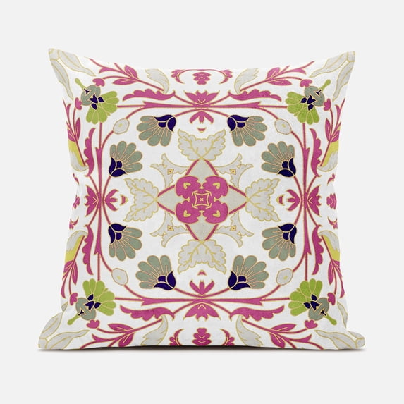 Amrita Sen Venetian Flower Paisley Duo Indoor/Outdoor Pillow with Removable Cover in Pink Yellow18x18