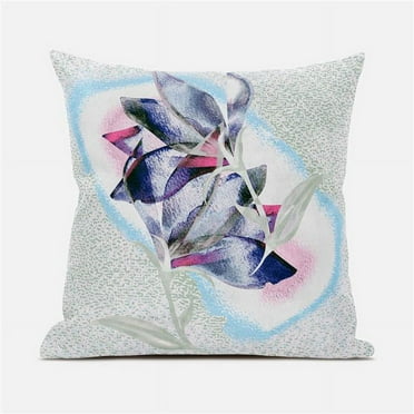 Amrita Sen Waterflower Indoor/Outdoor Pillow with Removable Cover in Mint Blue Pink18x18