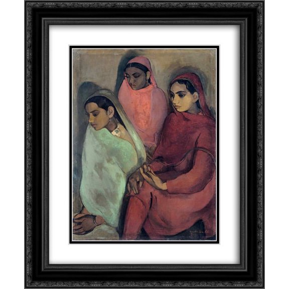 Amrita Sher Gil 2x Matted 20x24 Black Ornate Framed Art Print 'Three Girls'