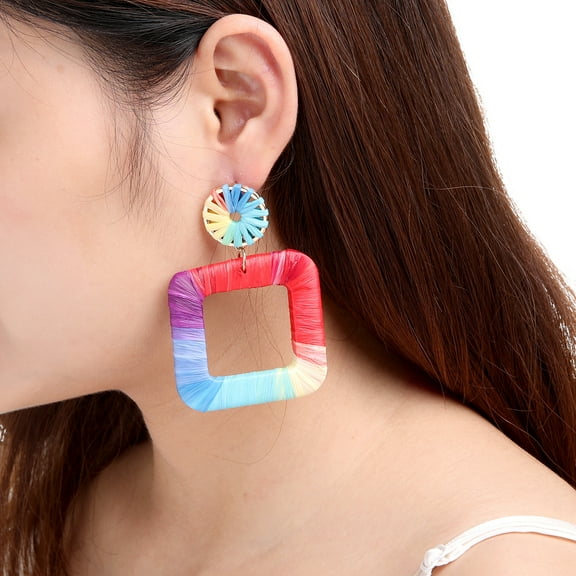 Amrita Singh Charli Neon Multi Raffia Square Drop Earrings