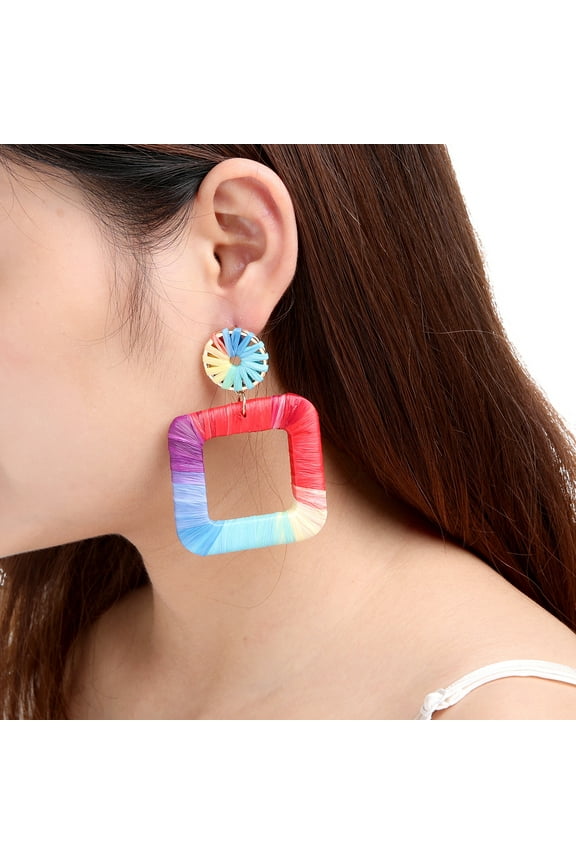 Amrita Singh Charli Neon Multi Raffia Square Drop Earrings