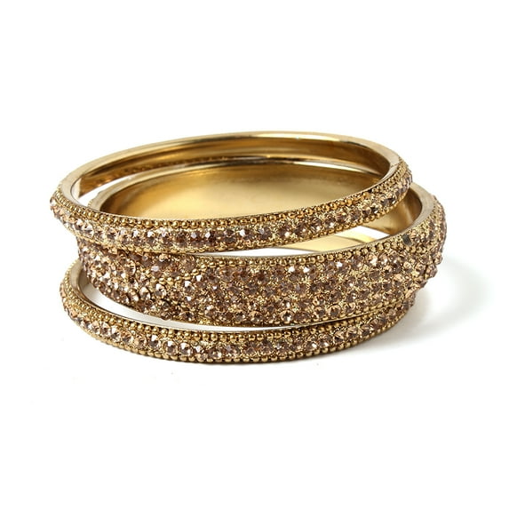 Amrita Singh Glam Gold tone Brass and Crystal Bangle Set, Gold