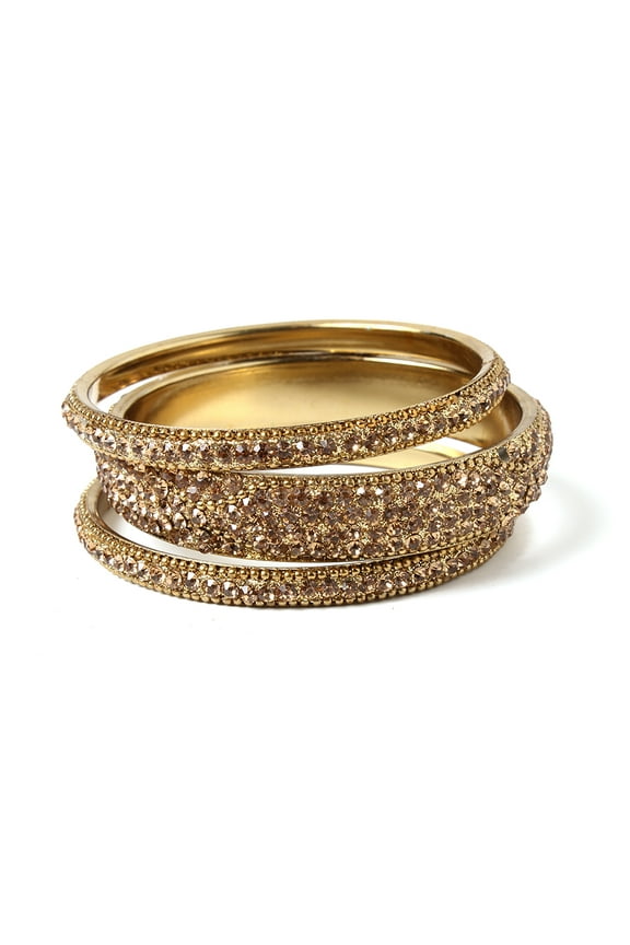 Amrita Singh Glam Gold tone Brass and Crystal Bangle Set, Gold