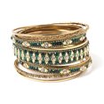 thumbnail image 1 of Amrita Singh Glitzy Gold tone Brass and Emerald Crystal Bangle Set of 9, 1 of 1