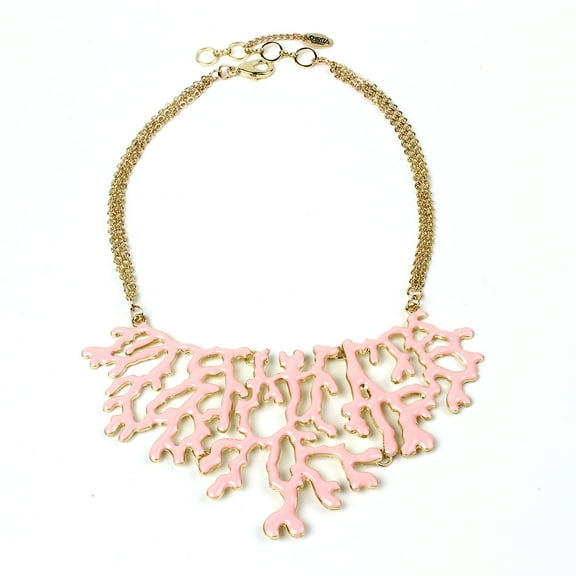 Amrita Singh Gold-tone Brass Chain and Enamel Coral Branch Bib Necklace- Peach