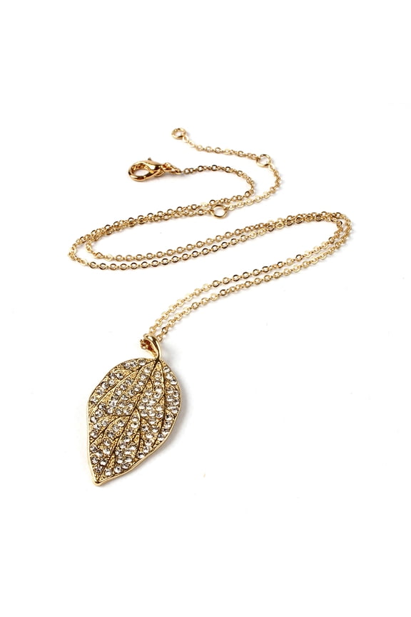 Amrita Singh Lux Leaf Brass Necklace with Crystal Accents