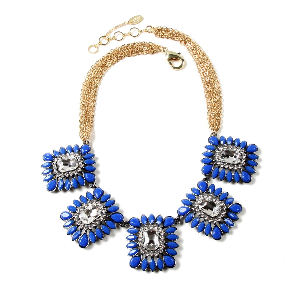 Amrita Singh Majestic Gold-tone Brass Statement Necklace with Resin and Austrian Crystal Stones- Turquoise