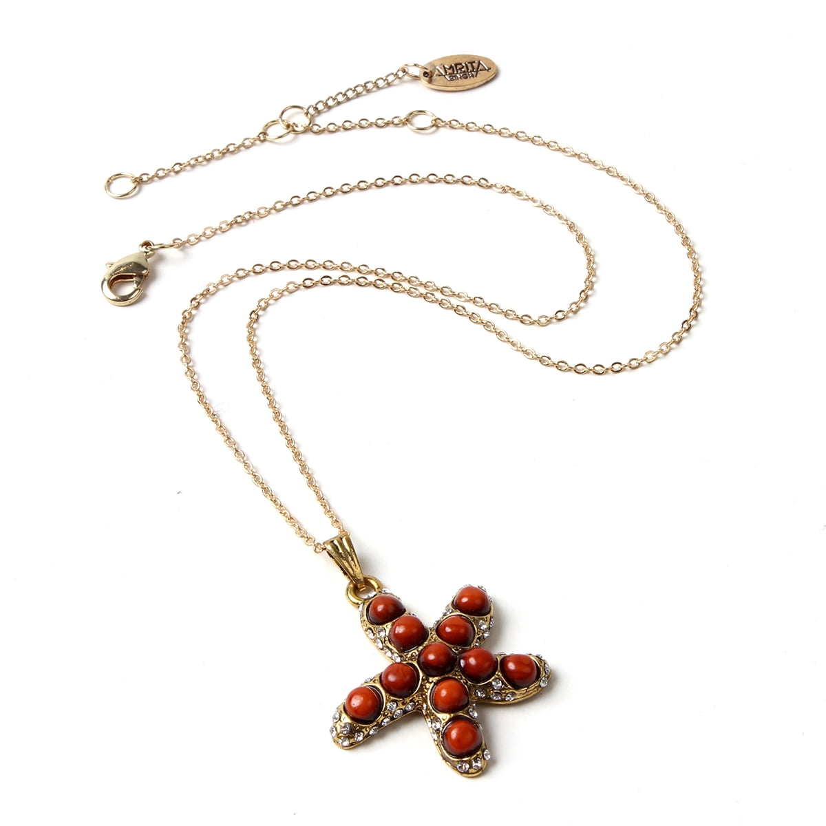 Amrita Singh Mauritius Gold-tone Brass Dainty Chain Necklace with Coral Resin and Crystal Embellished Starfish Pendant