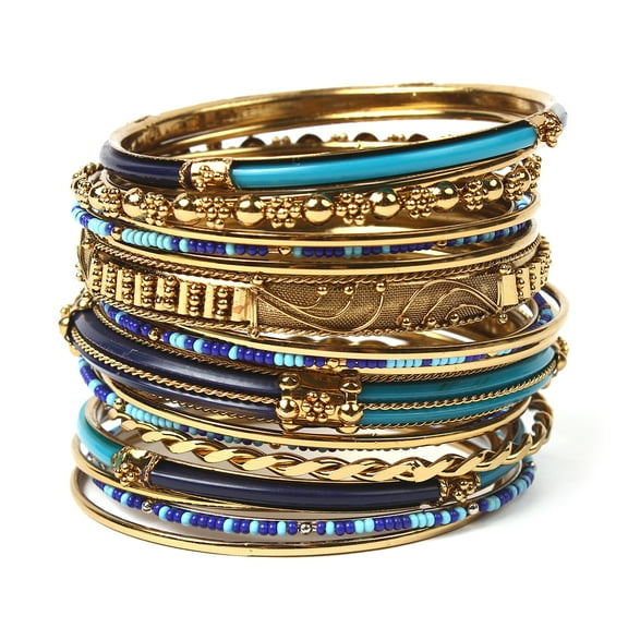 Amrita Singh Monaco 18-pc Brass and Beaded Bangle Set, Blue/Turquoise