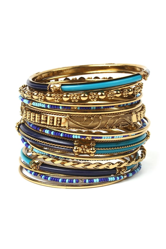 Amrita Singh Monaco 18-pc Brass and Beaded Bangle Set, Blue/Turquoise